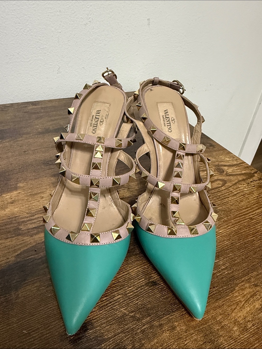 Valentino Rockstud Slingback Heels with Nude Straps